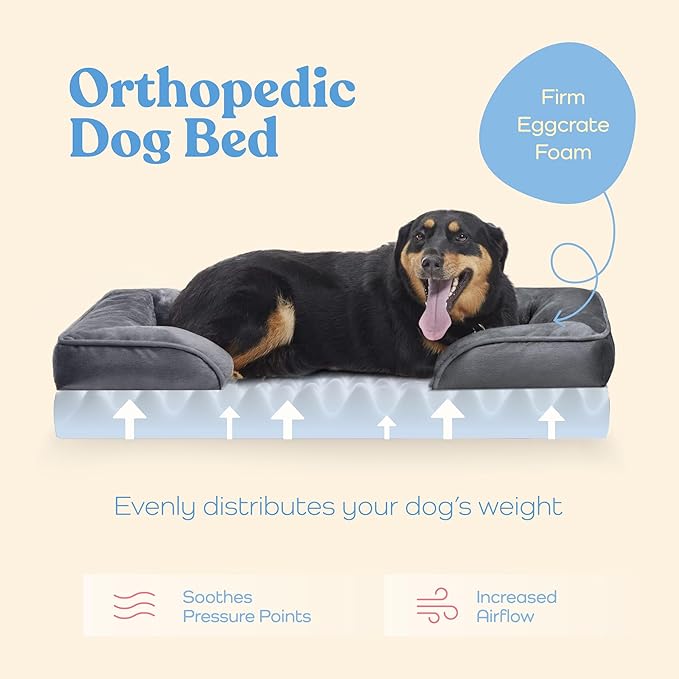 Orthopedic Sofa Dog Bed, Removable Washable Cover & Nonslip Bottom.